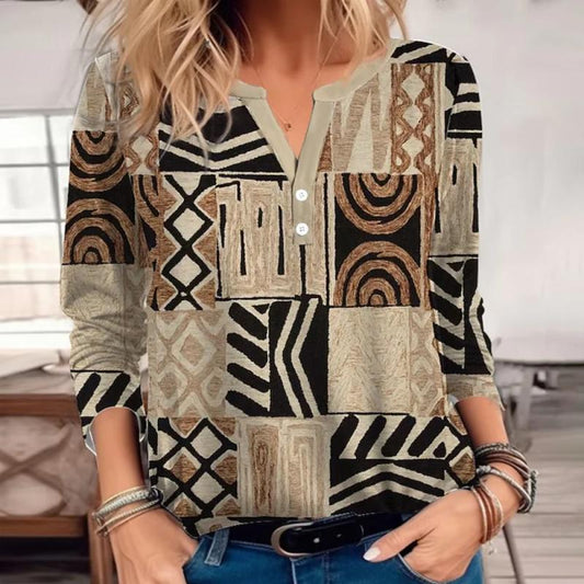 Vintage Blouse Met Abstracte Print