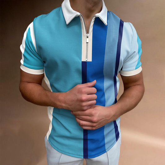 Zip-Up Polo - Blauw Gestreept